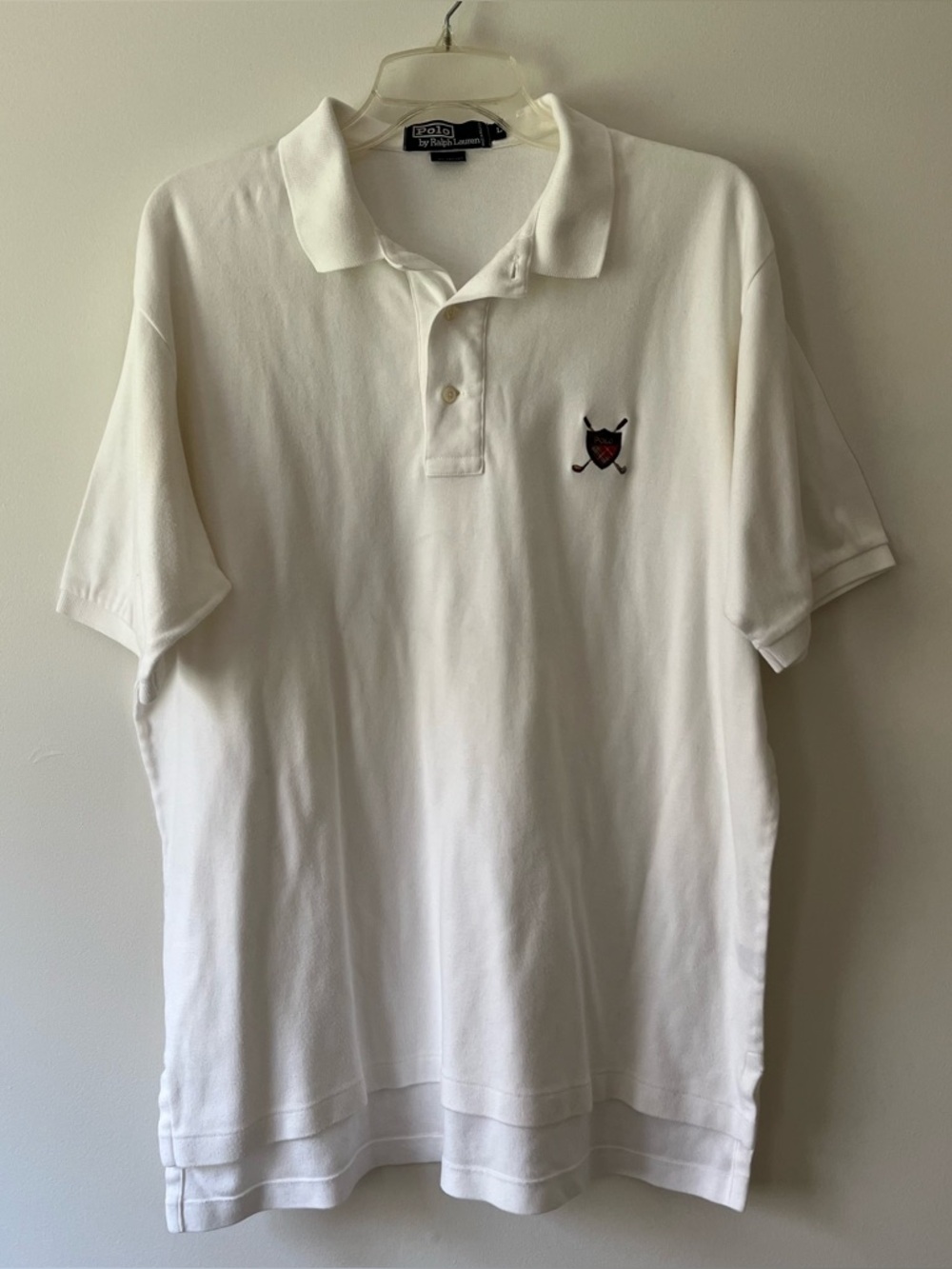 Men's POLO Ralph Lauren Short Sleeve Shirt Large White Embroidered Golf Crest